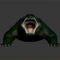 Detailed Green Crocodile with Open Mouth and Scales on Gray Background