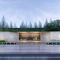 Modern Entrance Gate Architectural Design With Trees Stone Walls And Metal Elements