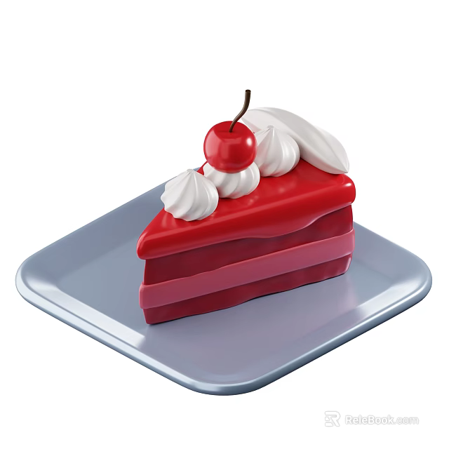 Delicious Red Layered Cake With White Cream And Cherry On Top 3d model 
