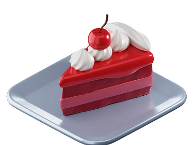 Delicious Red Layered Cake With White Cream And Cherry On Top 3d model