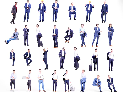Multiple Business People In Various Poses With Formal Casual Attire And Briefcases 3d model