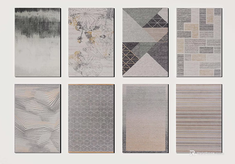 Square Rugs Featuring Various Geometric Abstract And Textured Patterns For Modern Home Decor 3d model