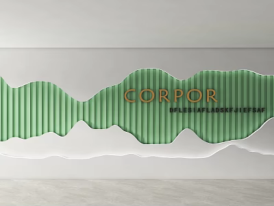 Green Wavy Background Wall with Ribbed Texture and Corporate Design Studio Lettering 3d model