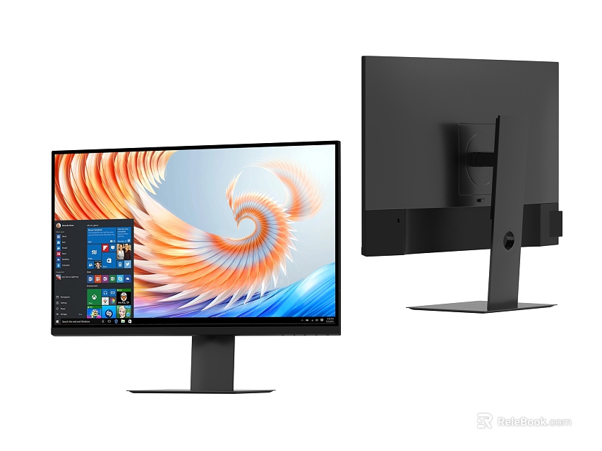 Computer Monitor With Modern Slim Design Front And Back View Colorful Screen 3d model 