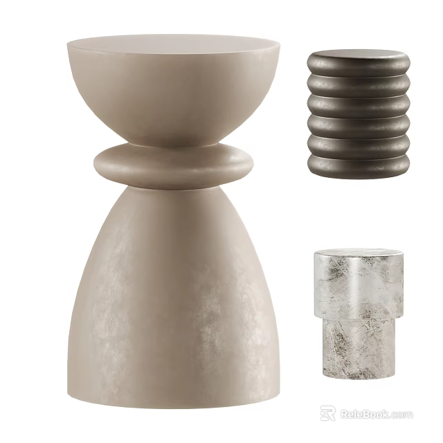 Modern Minimalist Side Table Featuring Round Wooden Base And Stacked Metal Elements 3d model