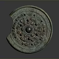 Antique Bronze Mirror With Circular Design And Intricate Carved Decorative Patterns 3d model