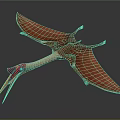 Realistic Pterosaur 3D Model With Red Head Long Beak And Brown Wings 3d model