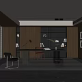 Modern Study Room Interior With Wooden Bookshelves Desk Chair Floor Lamp And Potted Plant