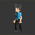 Pixel Art Style Police Officer Game Character with Blue Uniform Black Hat and Brown Shoes