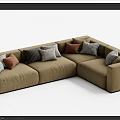 Modern Beige Sectional Sofa With Multiple Decorative Pillows For Living Room 3d model