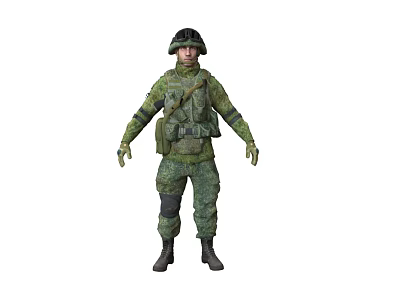 A Man In Camouflage Military Uniform With Helmet And Full Combat Gear Standing 3d model