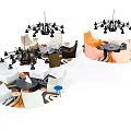 Stylish Modern Casual Sofa Set With Colorful Seats Coffee Tables Rugs And Chandeliers