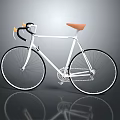 White Modern Road Bicycle With Black Handlebar Orange Saddle And Reflective Surface On Gray Background