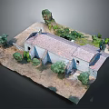 Traditional Stone Building With Red Tile Roof And Surrounding Trees And Small Yard