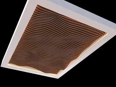 Modern Ceiling Design With Wavy Wooden Texture And White Frame Lighting 3d model