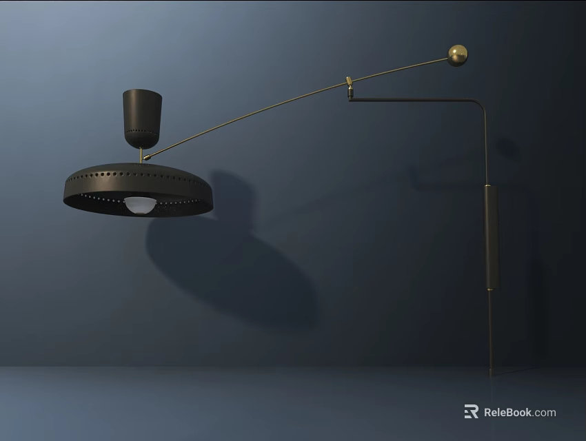 Elegant Modern Table Lamp With Adjustable Brass Arm And Black Round Shade 3d model