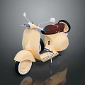Vintage Cream Colored Scooter With Brown Leather Seat And Chrome Mirrors