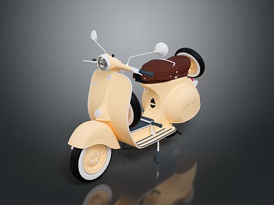 Vintage Cream Colored Scooter With Brown Leather Seat And Chrome Mirrors 3d model