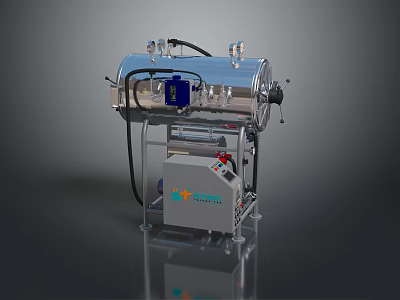 Stainless Steel Household Appliance With Control Panel Meters And Brand Logo On Base 3d model