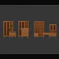 Wooden Furniture Collection Including Glass Door Cabinets Bookshelves And Side Tables With Potted Plants