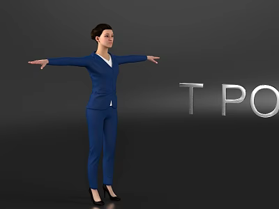 Woman in blue suit with arms outstretched against gray background with T PO text 3d model