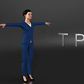 Woman in blue suit with arms outstretched against gray background with T PO text 3d model