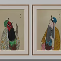Traditional Chinese Peking Opera Character Paintings With Red White Facial Makeup And Ornate Costumes