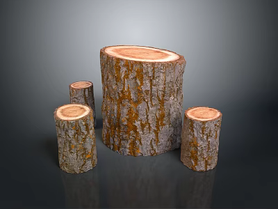 Rustic Wooden Stumps with Natural Bark Texture for Home Decor Accents 3d model