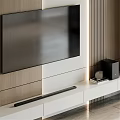 Modern Minimalist TV Wall Design With Wooden Panels Wall-mounted TV And White Console