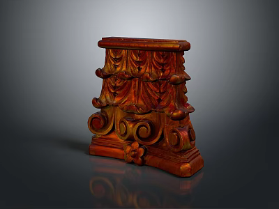 Carved Wooden Sculpture With Intricate Floral And Scroll Designs In Reddish Brown Color 3d model
