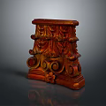 Carved Wooden Sculpture With Intricate Floral And Scroll Designs In Reddish Brown Color
