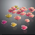 Colorful Flowers Scattered On Black Background With Pink Yellow And Other Hues