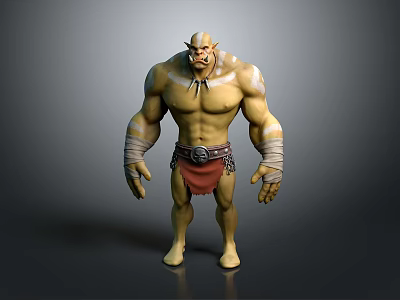 3D Model Muscular Orc Game Movie Character With Red Loincloth And Arm Wraps 3d model