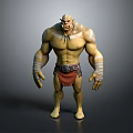 3D Model Muscular Orc Game Movie Character With Red Loincloth And Arm Wraps