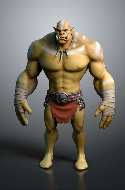 3D Model Muscular Orc Game Movie Character With Red Loincloth And Arm Wraps 3d model