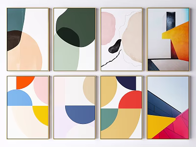 Modern Abstract Geometric Wall Art Multiple Framed Paintings With Colorful Shapes For Living Room 3d model