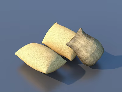 Decorative Home Pillows In Beige And Light Gray Soft Fabric 3d model