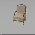 Elegant Classic Beige Upholstered Chair With Wooden Armrests And Curved Legs