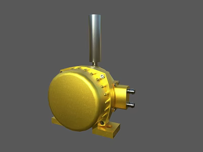Golden Industrial Equipment With Circular Body Bolted Metal Rod Mounting Base And Connection Ports 3d model