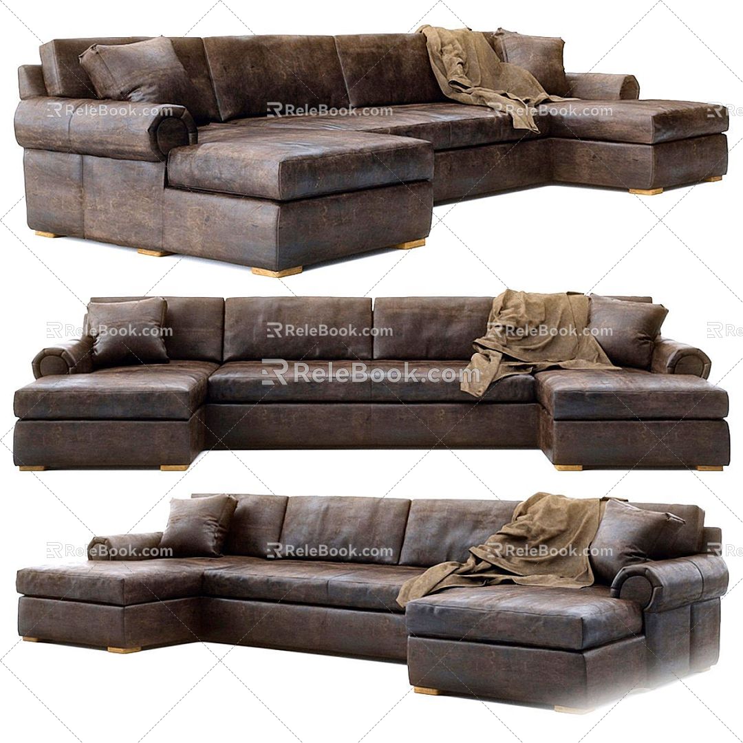 Modern Multiplayer Sofa Casual Sofa Leather Sofa Outdoor Sofa Double Sofa minotti 3d model