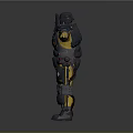 Sci Fi Armored Character With Black Yellow Armor And Mechanical Design Standing Pose