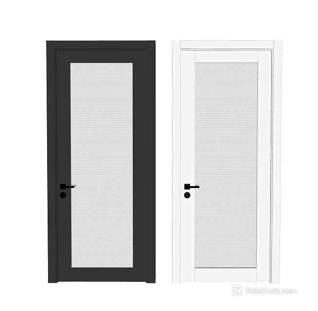 Black and White Hinged Doors with Perforated Glass Panels and Door Handles 3d model 