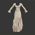 Elegant Beige Fitted Long Sleeve Dress With Pink Flared Cuffs Ruffled Asymmetric Hem Sparkling Fabric