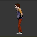 Man With Red Hair Mustache Wearing Yellow Shirt Purple Argyle Vest Black Gloves Red Pants