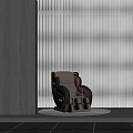 Modern Brown Single Sofa With Silver Frame White Blinds And Wooden Wall Interior