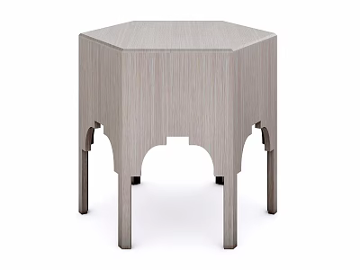 Light Gray Hexagonal Side Table With Wooden Texture And Curved Legs 3d model