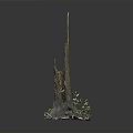 Rustic Tree Stump Decorative Piece With Broken Trunk Sections And Small Green Plants