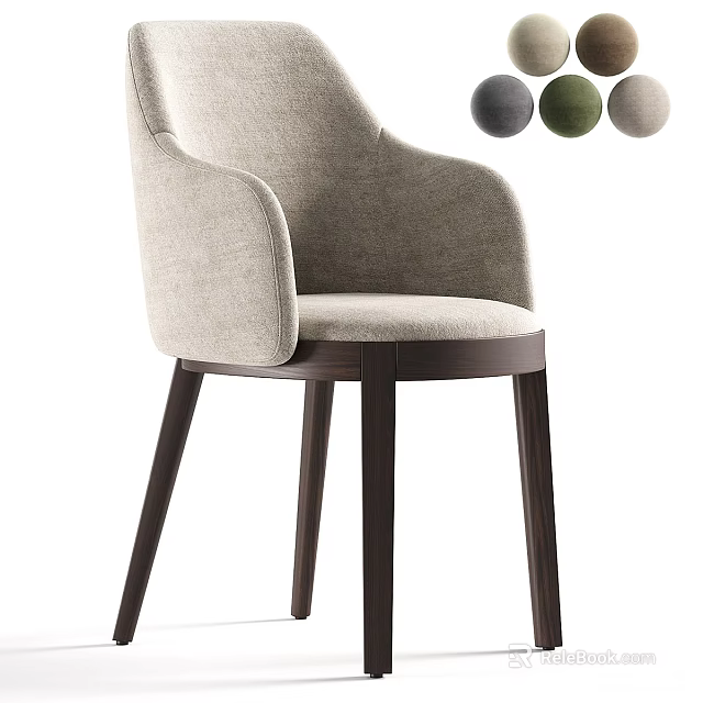 Modern Single Chair For Interior Design With Beige Fabric Armrest Dark Wooden Legs Color Options 3d model 