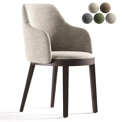 Modern Single Chair For Interior Design With Beige Fabric Armrest Dark Wooden Legs Color Options 3d model