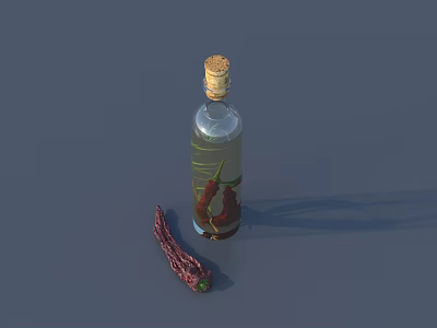 Industrial Equipment Transparent Bottle With Cork Stopper Green Liquid And Red Chili Peppers 3d model